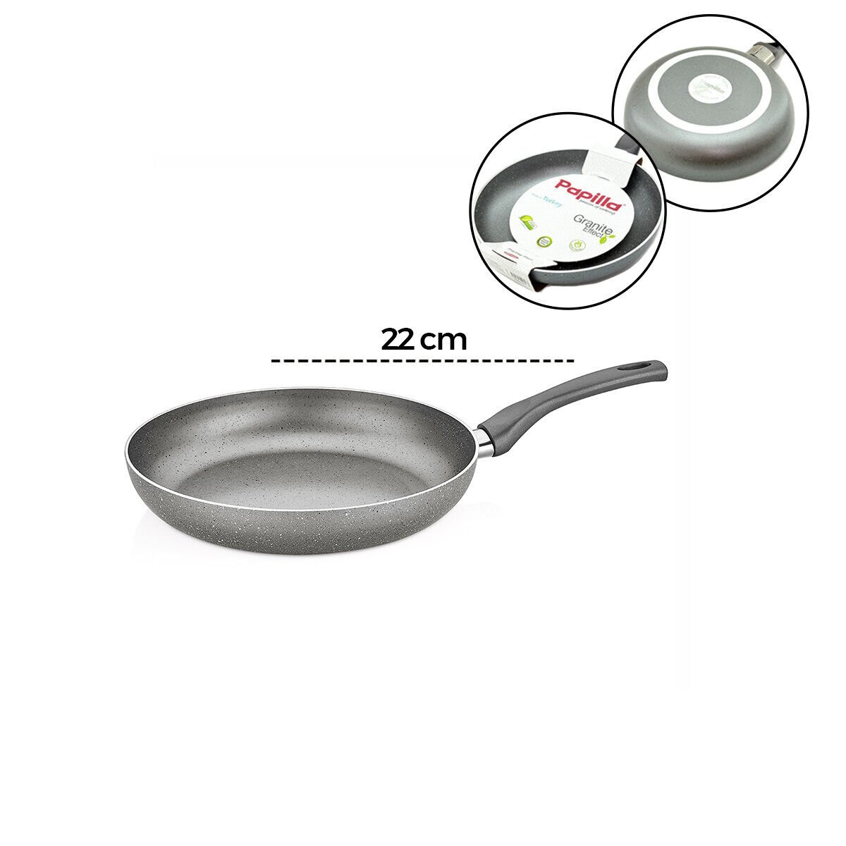 PAPİLLA FRED ( FRYİNG PAN ) ( 22 CM ) ( MAXİ ) ( GRANİT TAVA ) ( GRİ KIRÇILLI ) ( TEK SAPLI ) ( BRKT-712272 )*6=K