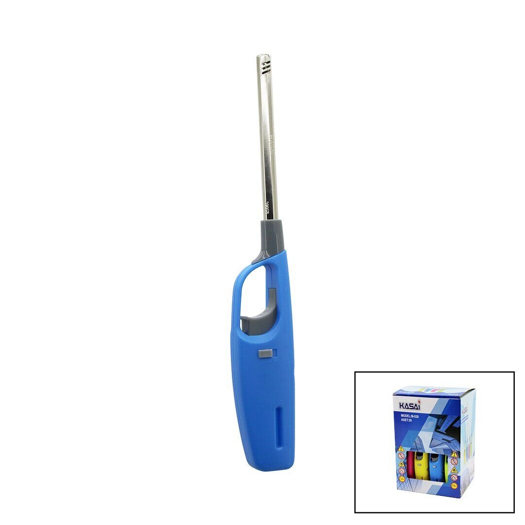 KASAİ M-520 MUTFAK ÇAKMAK ( METAL BORU=10.5 + RENKLİ PLASTİK SAP=16CM = 26.5CM) ( ALEV AYARLI ) ( GÜVENLİK KİLİTLİ )*20X10