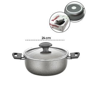 PAPİLLA FRED ( CASSEROLE ) ( 24 CM ) ( DERİN ) ( GRANİT TENCERE ) ( CAM KAPAK ) ( GRİ KIRÇILLI ) ( BRKT-705663 )*6=K
