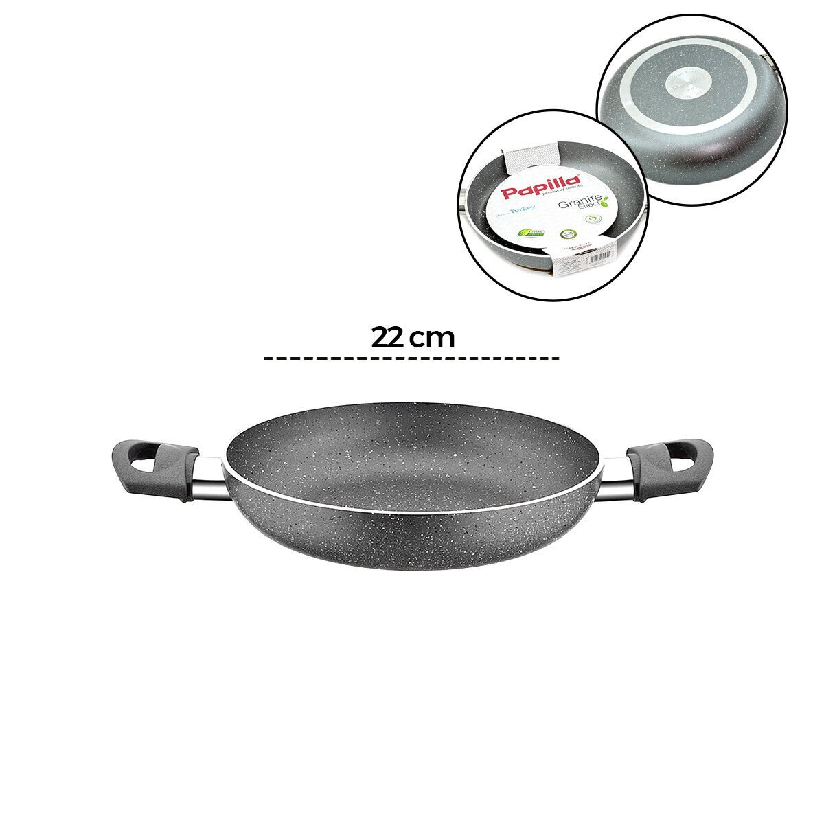 PAPİLLA FRED ( EGG PAN ) ( 22 CM ) ( SAHAN ) ( GRANİT TAVA ) ( GRİ KIRÇILLI ) ( ÇİFT SAPLI ) ( BRKT-712289 )*12=K
