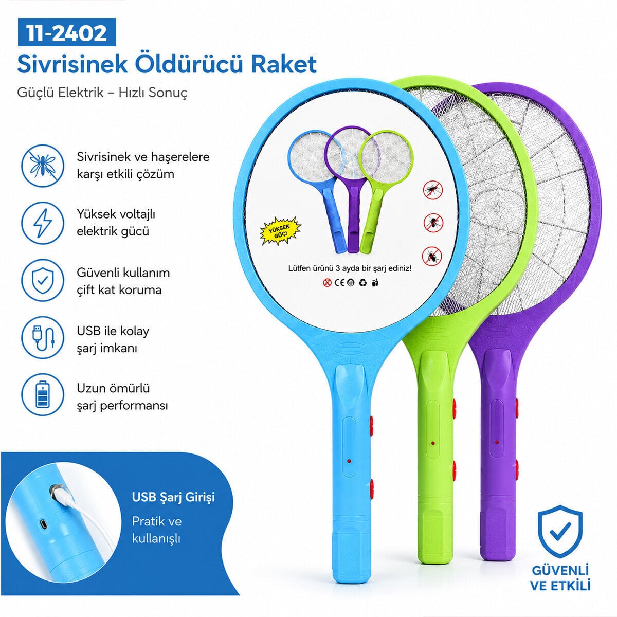 GOLD SİLVER ( RENKLİ )  ( RAKET MODELİ ) ELEKTRONİK SİNEK ÖLDÜRÜCÜ CIZ MAKİNE*60