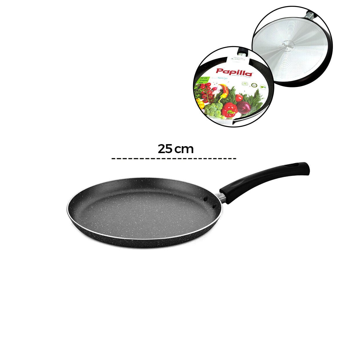 PAPİLLA RAGNAR ( CREPİER PAN ) ( 25CM ) ( KREP TAVA ) ( GRANİT ) ( DIŞ KIRÇIL ) ( TEK SAPLI ) ( BRKT-739361 )*12=K