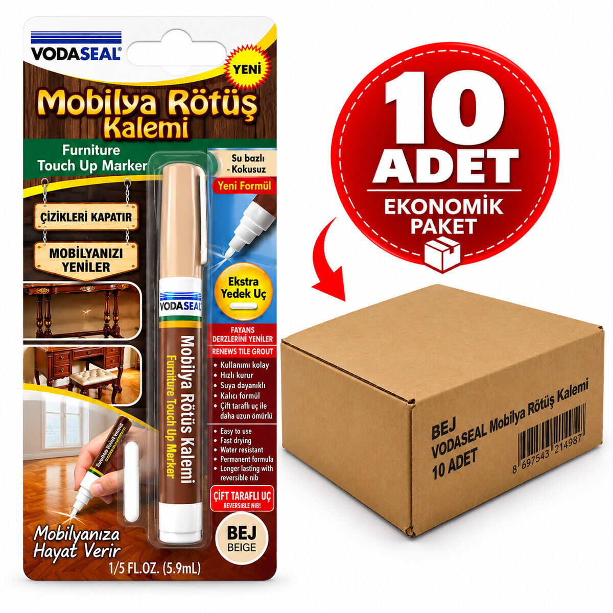 VODASEAL DRK-004 ( BEJ )  DERZ KALEMİ ( SU BAZLI & KOKUSUZ ) ( YEDEK UÇ )*10X1