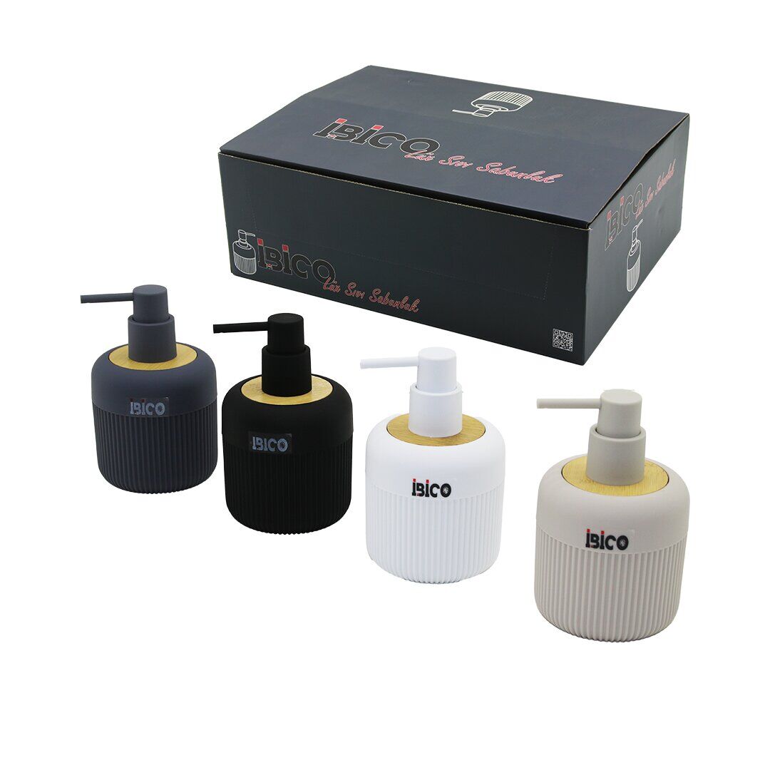 İBİCO İ21-050 ( YUVARLAK & DİK ÇİZGİLİ ) ( BAMBU & RENKLİ PLASTİK ) SIVI SABUNLUK ( 425ML )*12X4