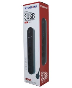 WINNBOSS-3402 TERMAL AKIM KORUMALI ( 4LÜ PRİZ ) ( 3X USB ) ( 2MT ) ( ANAHTARLI ) UZATMA KABLO SİYAH ( 10A & 2500W )*40