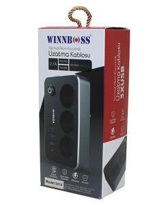 WINNBOSS-3414 TERMAL AKIM KORUMALI ( 3LÜ PRİZ ) ( 3X USB ) ( 2MT ) ( ANAHTARLI ) UZATMA KABLO SİYAH ( 2.1A )*42