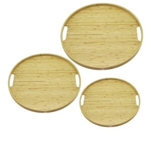 PABLITO HOME PBT-010 ( 3 BOY ) ( YUVARLAK ) ( BAMBU AHŞAP ) TEPSİ SETİ ( ÇAP: 30 & 35 & 38CM )*12