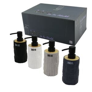İBİCO İ21-052 ( YUVARLAK & KABARTMA ) ( BAMBU & RENKLİ PLASTİK ) SIVI SABUNLUK ( 325ML )*15X4