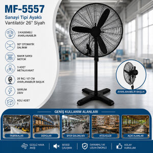 MF-5557 ( AYAKLI ) ( 26'') (SANAYİ TİPİ VANTİLATÖR ) ( 65CM ) ( 3 METAL PERVANE ) ( 3 KADEMELİ & 220V )*2=K