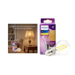 PHILIPS ( 7W = 60W & E27 ) ( GOLD COLOR ) ( LED FİLAMENT & RUSTİK AMPUL ) LAMBA ( 806 LUMEN )  ( CAM GÖVDE )*4=K