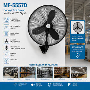 MF-5557D ( 26'') (SANAYİ TİPİ ) ( 67CM ) ( 3 METAL PERVANE ) ( 3 KADEMELİ & 220V ) DUVAR VANTİLATÖR & FAN*2=K