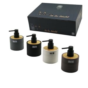 İBİCO İ21-055 ( YUVARLAK & DÜZ ÇİZGİLİ ) ( BAMBU & RENKLİ PLASTİK ) SIVI SABUNLUK ( 350ML )*12X4
