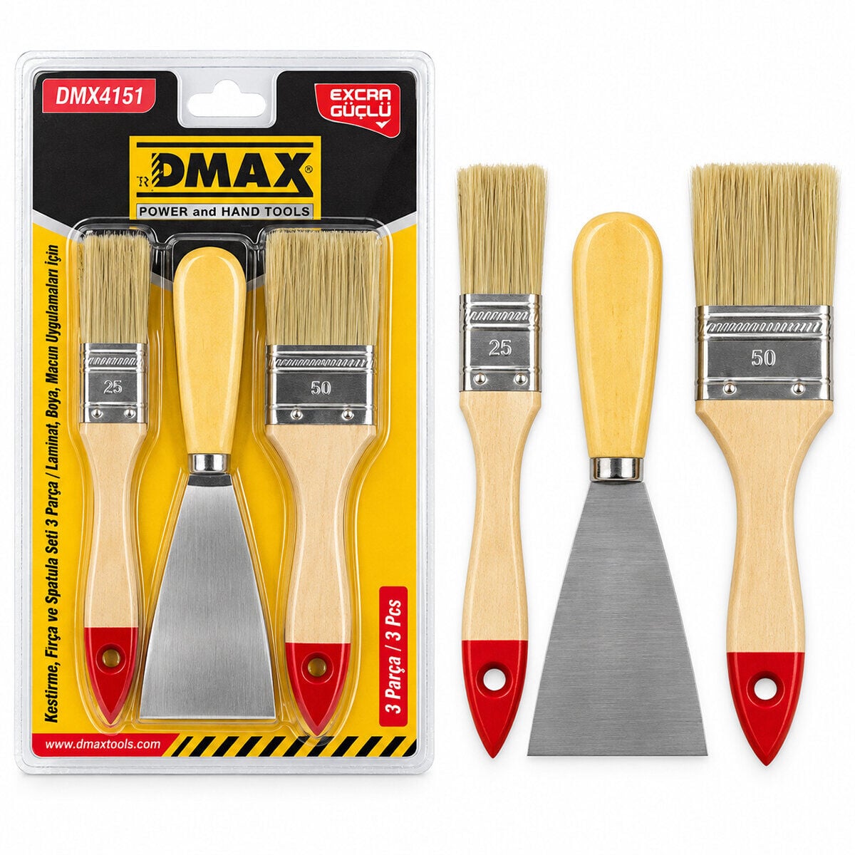 DMAX DMX-4151 ( 3PCS ) BOYACI SETİ ( 1PCS SPATULA=50MM ) + ( 2PCS KESTİRME FIRÇA=NO-1-1.5)*240