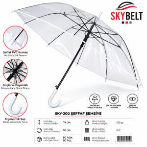 SKYBELT SKY-200 ( 8 TELLİ ) ŞEFFAF ŞEMSİYE ( FİBERGLASS )*90