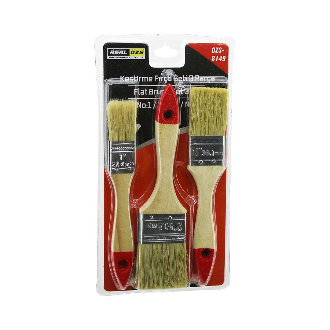 REAL ÖZS OZS-8149 ( 3PCS ) BOYA KESTİRME FIRÇA SETİ ( AHŞAP SAPLI ) ( 1''- 1.5'' -2'' ) ( 25.4- 38.1- 50.8MM )*240