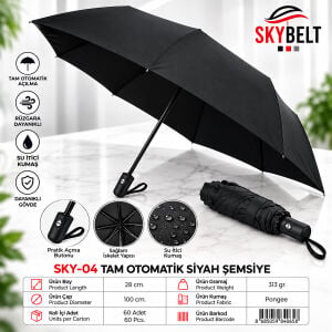 SKYBELT SKY-04 ( ERKEK & BAY & TAM OTOMATİK ) ERKEK ŞEMSİYE ( SİYAH )*12X5