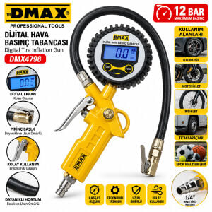 DMAX DMX-4798 ( DİJİTAL ) HAVA ÖLÇME & LASTİK ŞİŞİRME TABANCASI ( 12 BAR BASINÇLI & 1/4 REKOR )*50