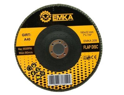 EMKA-209 FLAP DISC DİSK ZIMPARA A40 KUM 180X22MM*10X10