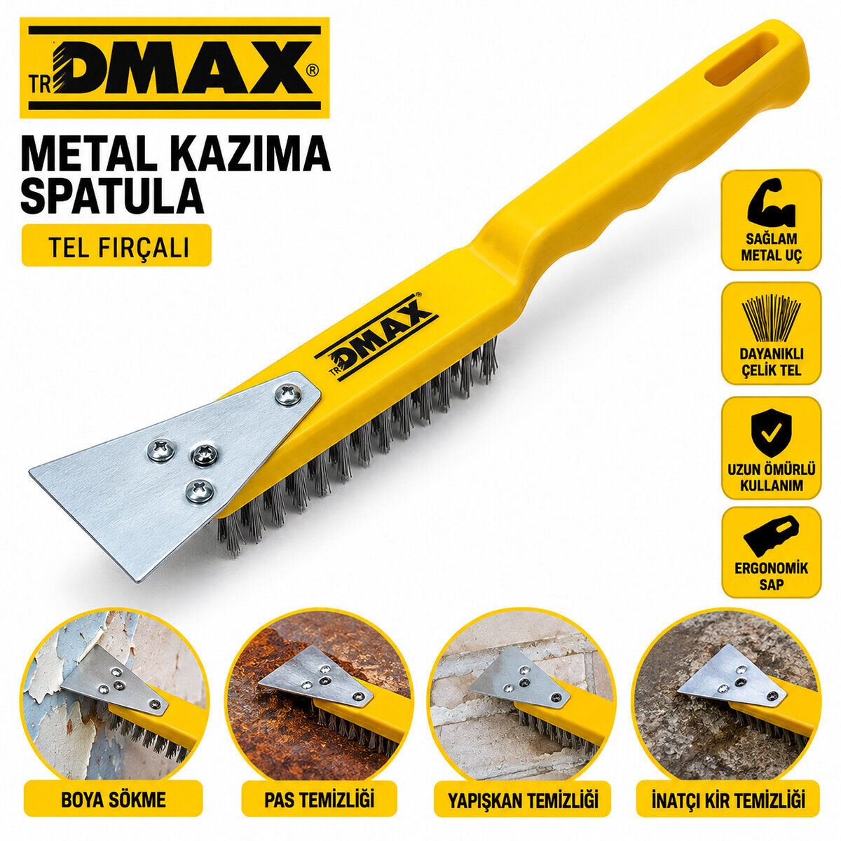 DMAX-4802 ( 2IN1 ) ÇELİK TEL FIRÇA & METAL KAZIMA SPATULA ( 270MM )*12X10