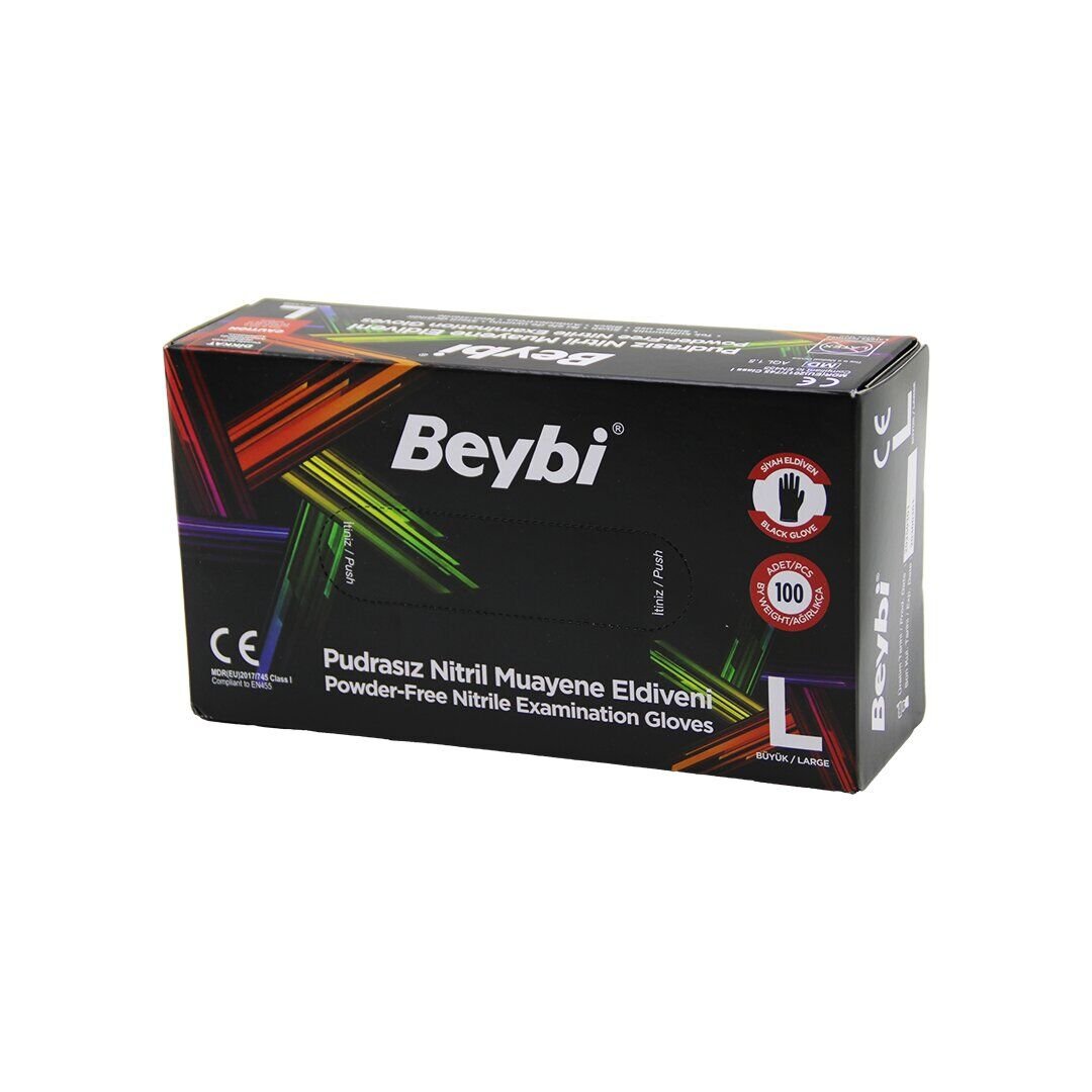 BEYBİ ( L ) (SİYAH ) ( PUDRASIZ ) ( NİTRİL ) MUAYENE ELDİVENİ ( 100LÜ )*20