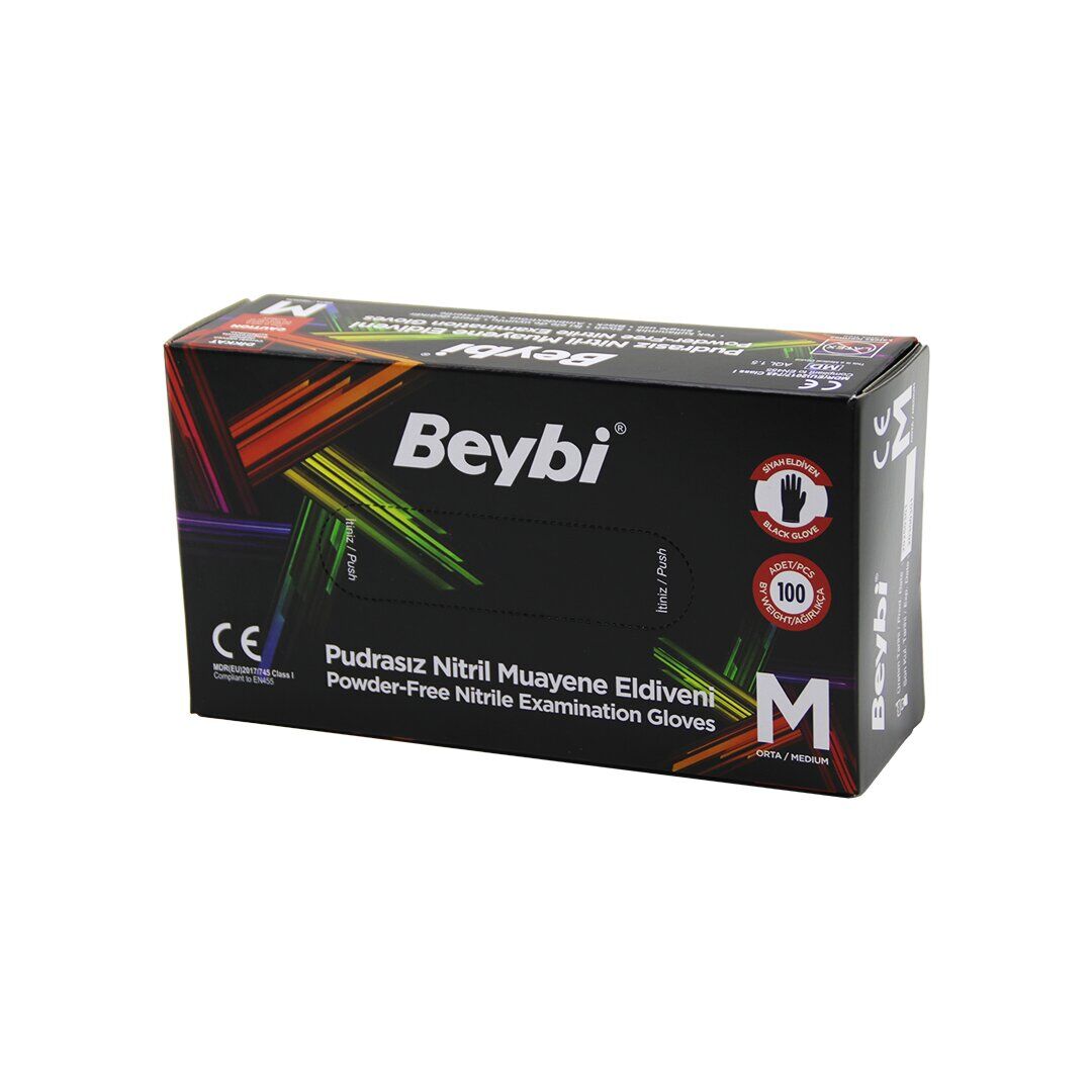 BEYBİ ( M ) ( SİYAH ) ( PUDRASIZ ) ( NİTRİL ) MUAYENE ELDİVENİ ( 100LÜ )*20