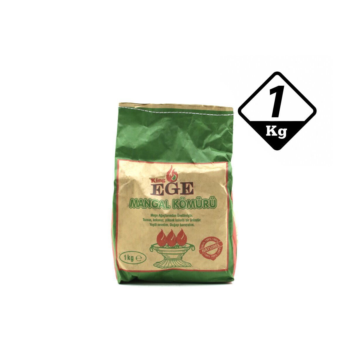 KİNG EGE MANGAL KÖMÜRÜ ( 1KG ) ( ÇIRA HEDİYELİDİR )*20=K