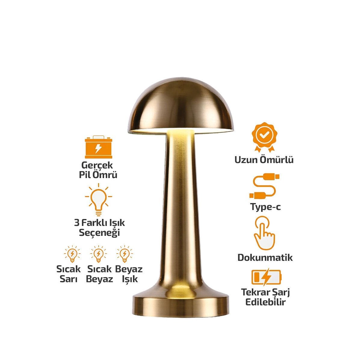 NOAS ATİNA YL86-1231 ( OVAL & METAL ) MANTAR MASA LAMBASI ( DOKUNMATİK & RENKLİ ) ( TYPE-C ŞARJLI ) ( 3 FONKSİYONLU )*20