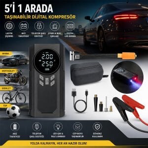 YAGE KA-841 ( 4IN1 ) AKÜ TAKVİYELİ KOMPRESÖRLÜ HAVA POMPASI ( DİJİTAL EKRAN ) ( 12V ) ( AKÜ TAKVİYE & LASTİK ŞİŞİRME & POWERBANK & FENER )*20