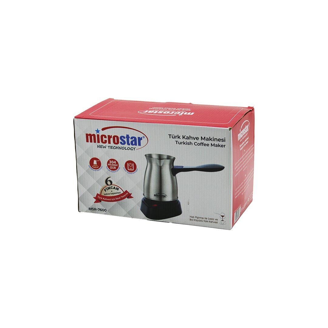 MİCROSTAR MSR-7600 (ÇELİK) ELEKTRİKLİ CEZVE (TÜRK KAHVE MAKİNESİ & 6FİNCAN) ( TAK-ÇIKAR KULP ) (400ML)*12