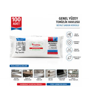 FRESHUP ( 100PCS ) ( GENEL YÜZEY TEMİZLİK HAVLUSU & BEYAZ SABUN KOKULU ) ISLAK MENDİL*12=K