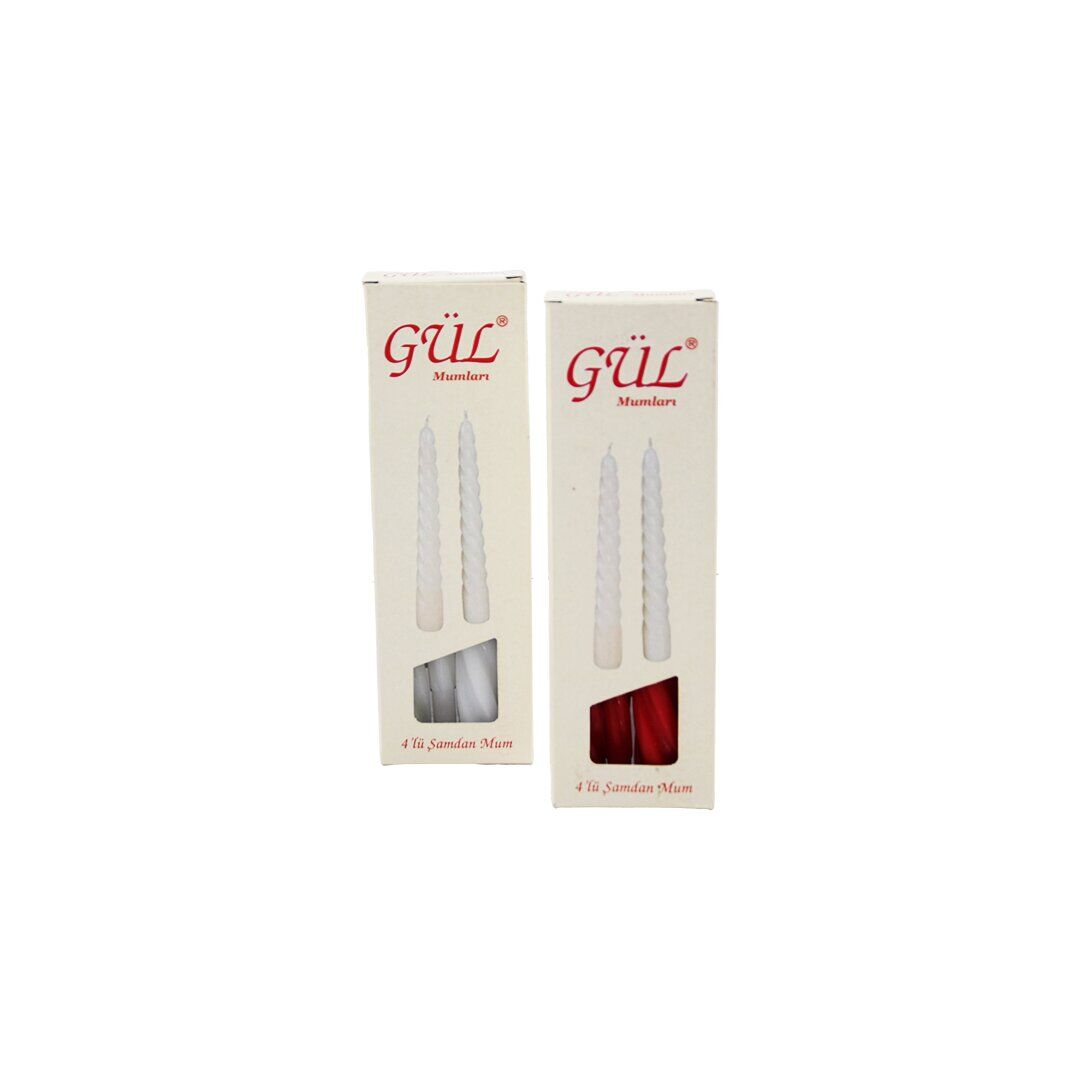 GÜL MUM KOD-204 ( 4PCS ) ( ŞAMDAN & BURGULU ) MUM ( BEYAZ & RENKLİ ) ( 17CM )*110