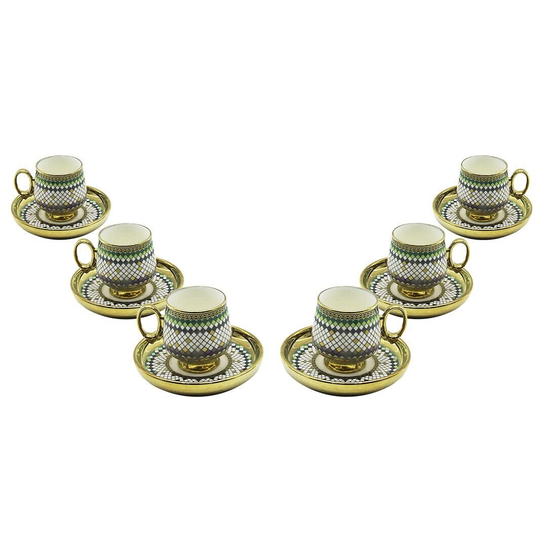 YENİİ NEWLİFE CLKN-2462 ( GOLD ) ( 12PCS=6-TAKIM ) PORSELEN KAHVE FİNCANI*12