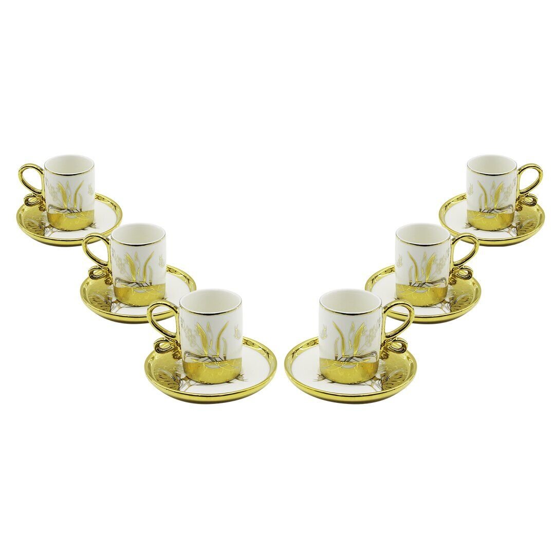 YENİİ NEWLİFE CLKN-2465 ( GOLD ) ( 12PCS=6-TAKIM ) PORSELEN KAHVE FİNCANI*12
