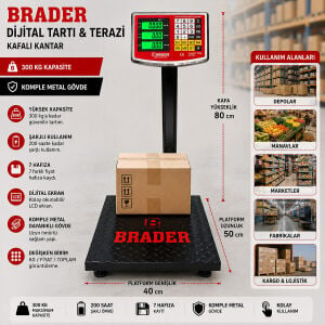 BRADER-21 ( 300KG) ( KAFALI KANTAR ) DİJİTAL TARTI &TERAZİ ( KOMPLE METAL) ( ŞARJLI ) ( 7 HAFIZA )*1=K