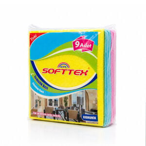 SOFTTEX ( 9PCS ) ( EKONOMİK ) RENKLİ TEMİZLİK BEZİ ( 34.5 X 35.5CM)*90