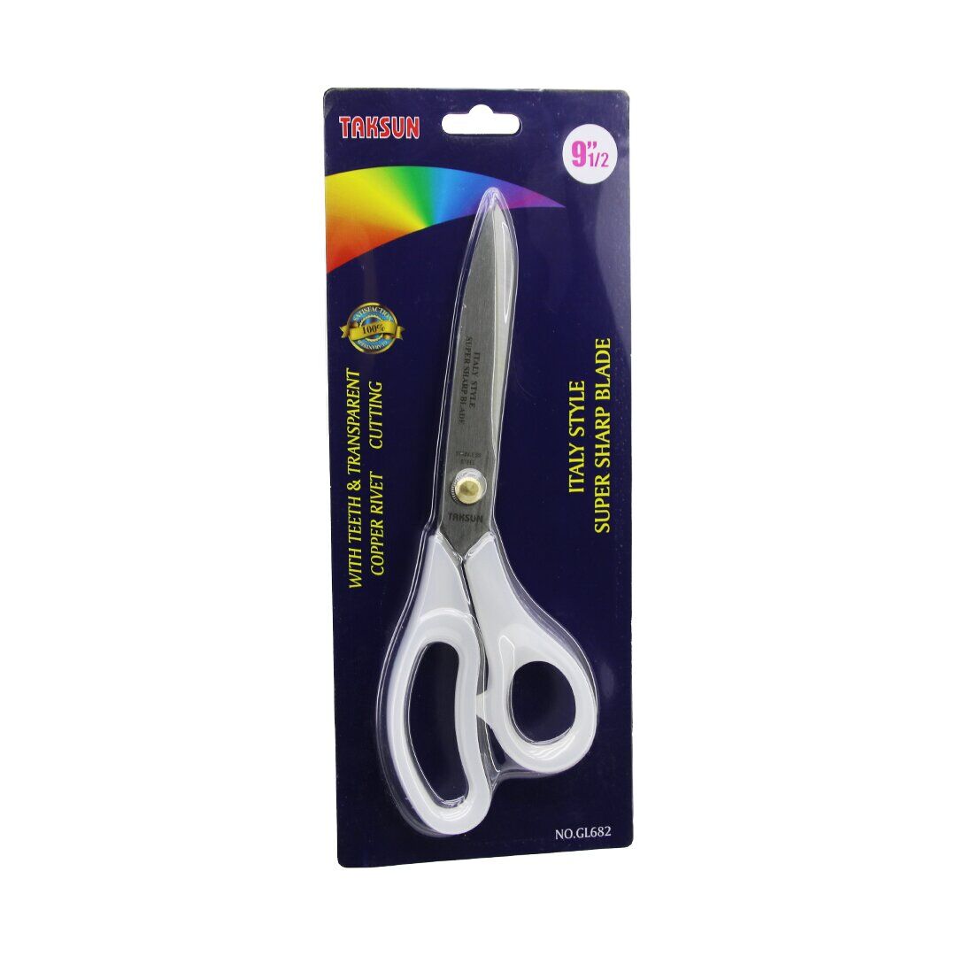TAKSUN GL-682 ( 9½'' ) ( İTALYAN STİLİ ) TERZİ MAKAS (ŞEFFAF BUZLU PLASTİK SAP) (SÜPER KESKİN BIÇAKLAR) (BAKIR PERÇİN)*12X10