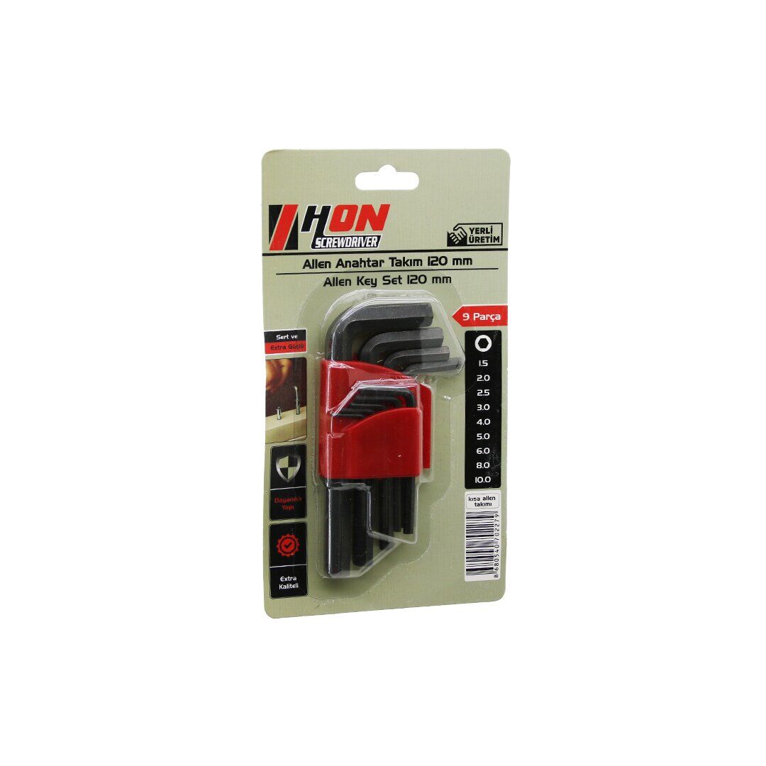 HON ( 9PCS ) ( SİYAH ) ( KISA & DÜZ ) ( 120MM ) ALYAN ( ALLEN ) ANAHTAR TAKIMI ( BRKT-702279 )*30