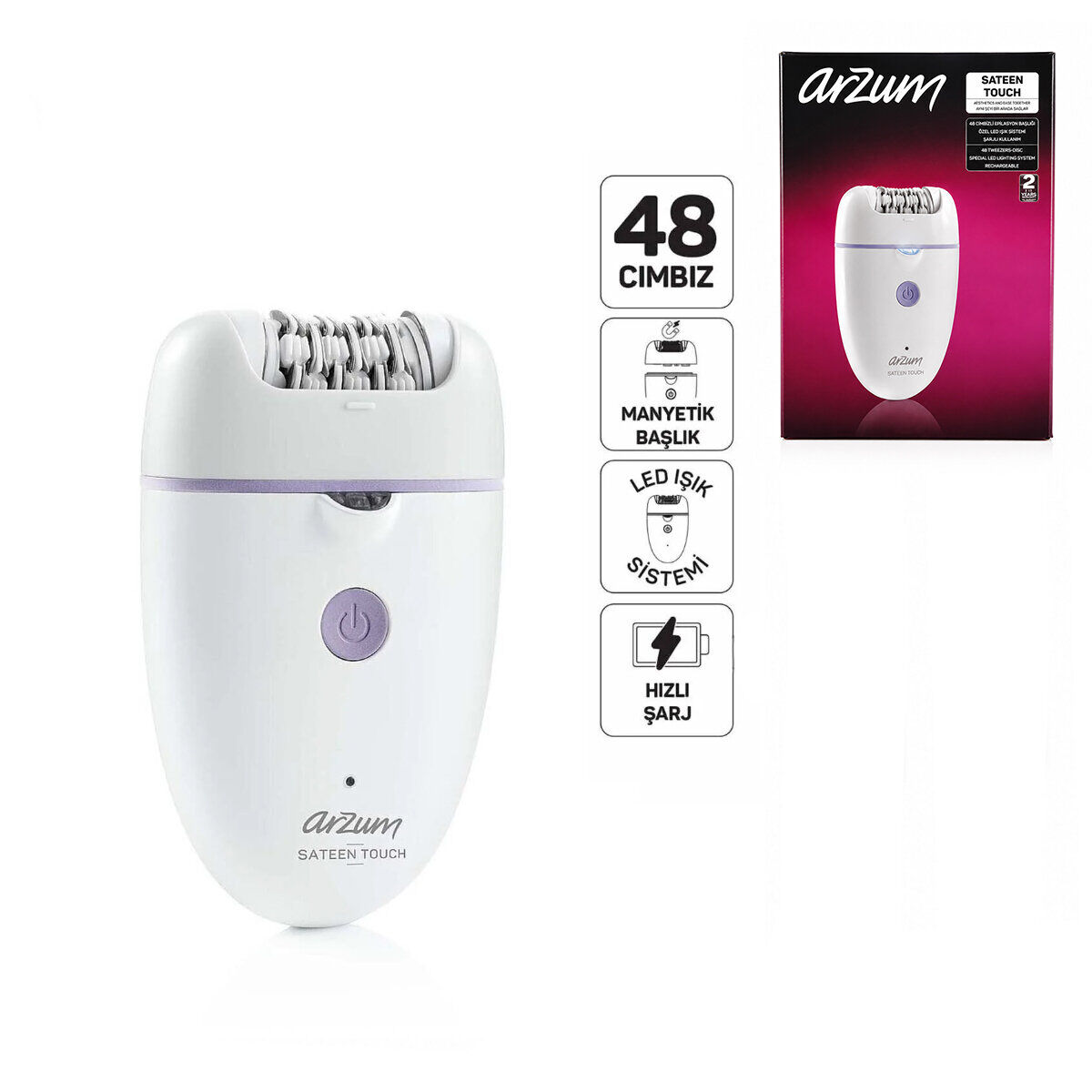 ARZUM AR5173-02 EPİLATÖR EPİLASYON CİHAZI ( 48 CIMBIZ ) ( MANYETİK BAŞLIK ) ( LED IŞIK SİSTEM & HIZLI ŞARJ )*6