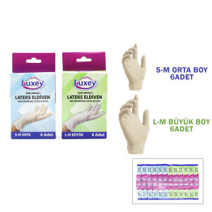 LUXEV ( 6PCS ) ( S-M & M-L BEDEN ) LATEX MUAYENE ELDİVENİ ( LATEKS )*24X6