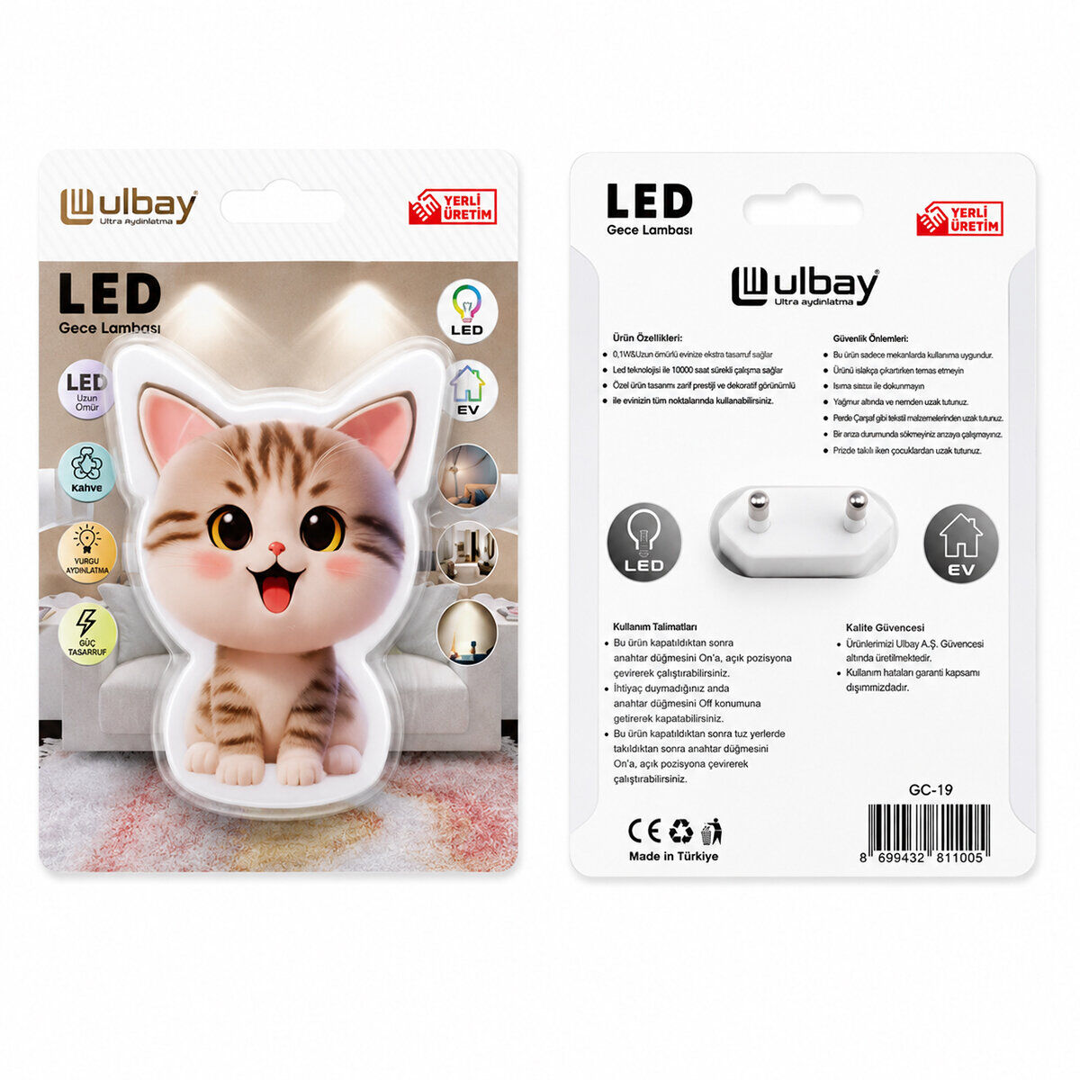 ULBAY GC-19 ( KEDİ ) LEDLİ GECE LAMBASI*10X20
