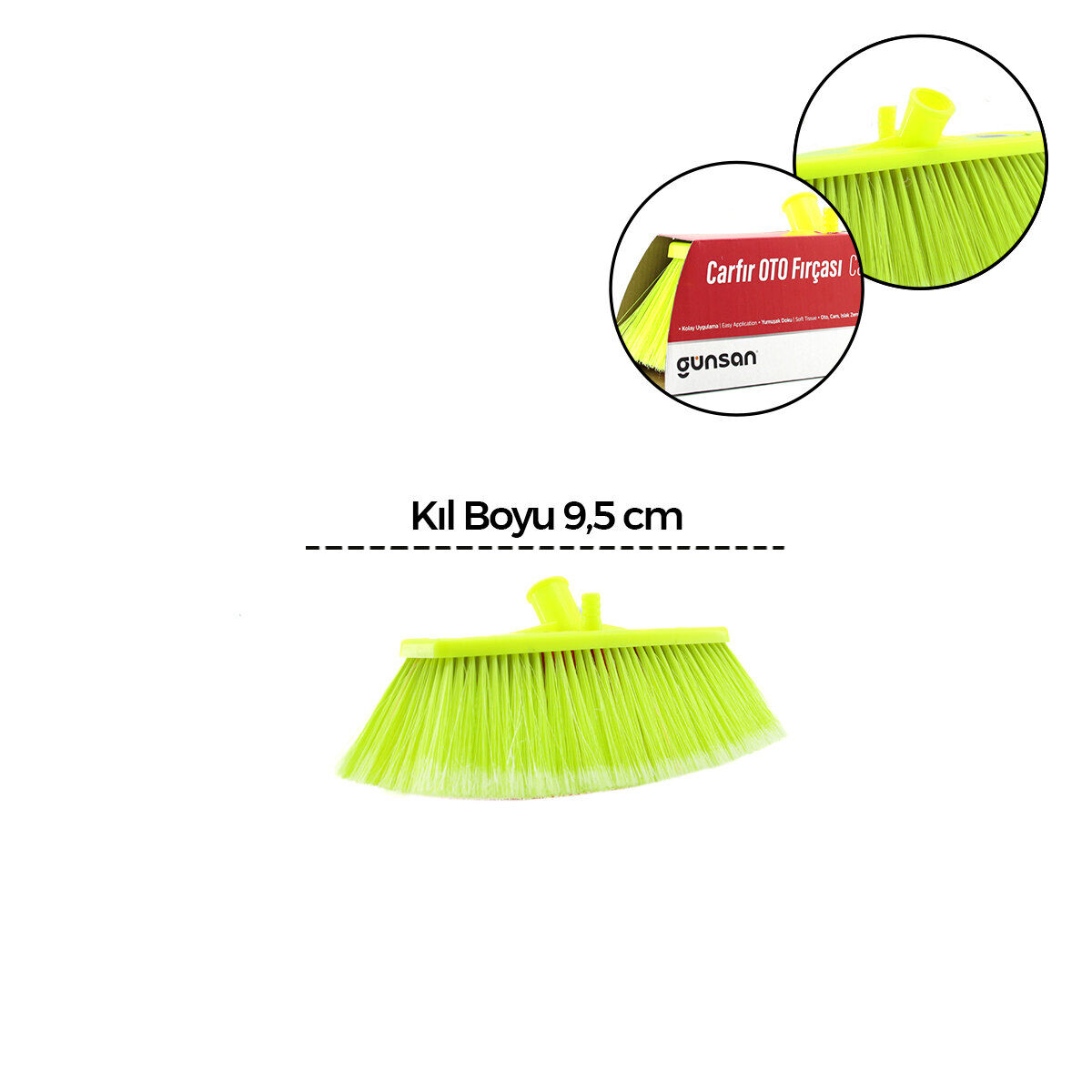GÜNSAN ( -013 006 ) ( CARFIR ) ( 9.5CM=KIL BOYU ) OTO YIKAMA FIRÇASI (YUMUŞAK DOKU) (OTO & CAM & ISLAK ZEMİN) (KARTON SARGI KUTULU)*12=K