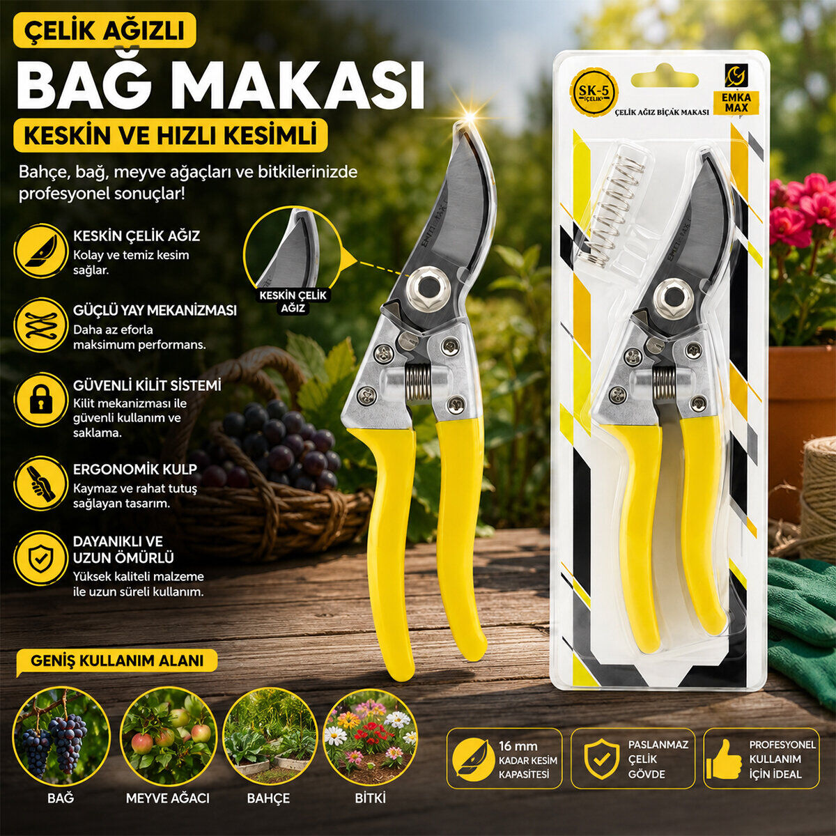 EMKA 5523-144 ÇELİK AĞIZLI BAĞ MAKASI*144