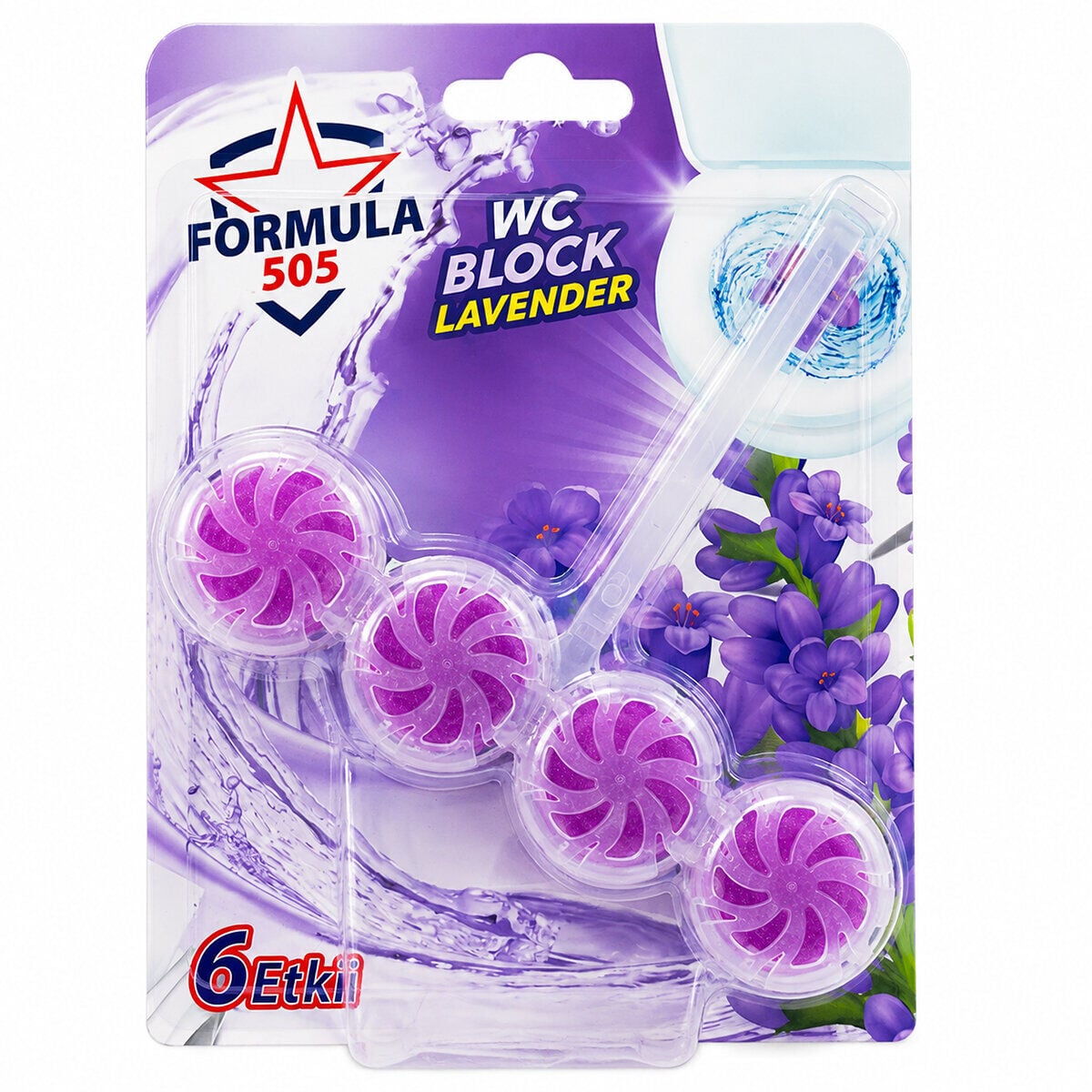 FORMULA 505 (LAVANTA) (4LÜ X 2PCS) (WC BLOK) (6ETKİ=KİREÇ ÖNLEYİCİ& HOŞ KOKU& KİR GİDER& KÖPÜK& PARLAKLIK) (4 HAFTA) (100GR)*12=K