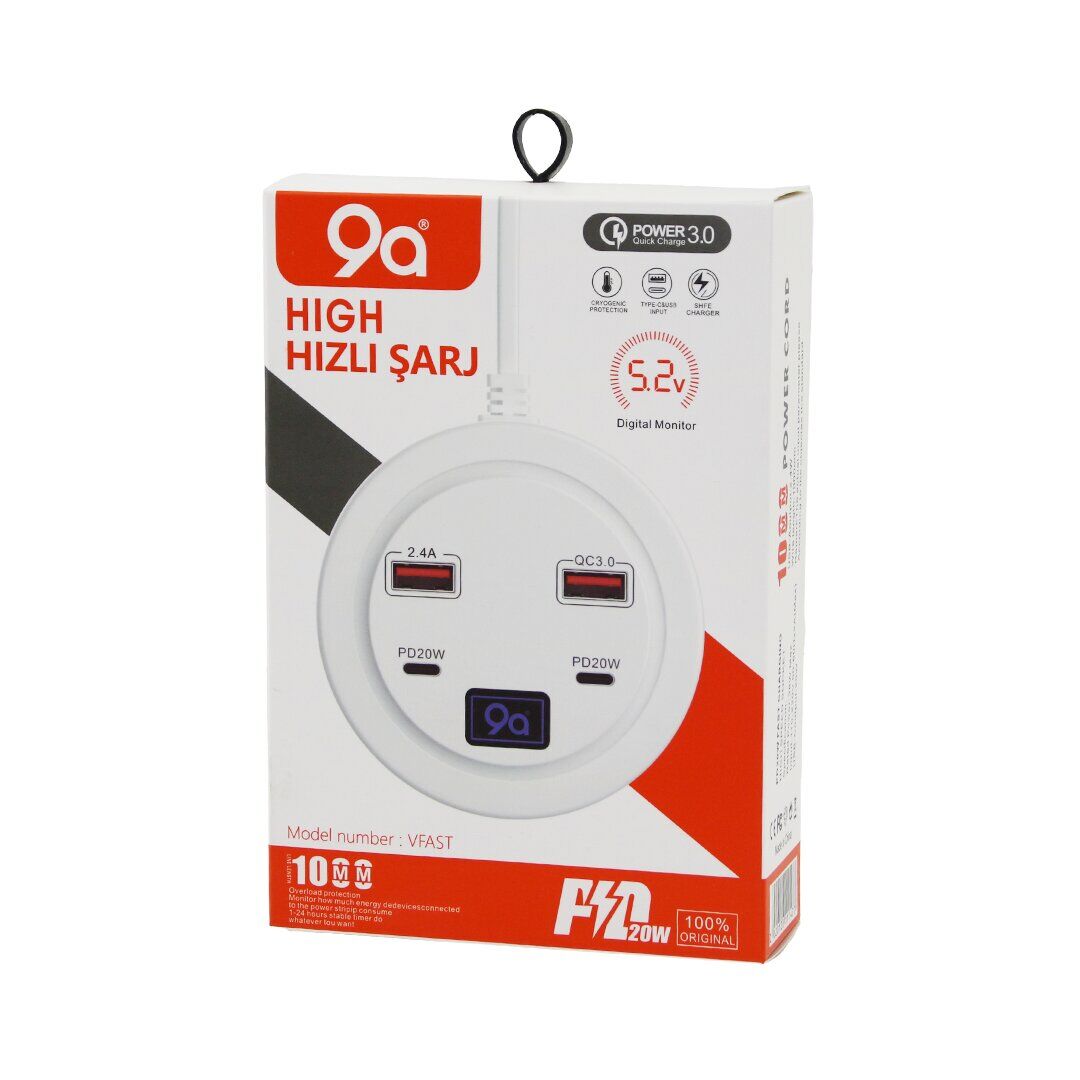 9A HIGH POWER 3.0 ( VFAST) KY-100 ( ÇOKLU= 4 LÜ ) ( HIZLI ) ŞARJ SETİ ( 2AD -PD20W=TYPE-C  & 2.1A + QC3.0= USB ) (2.4W)*160