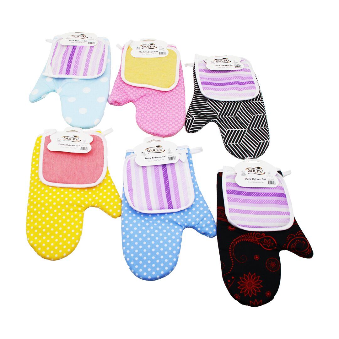 KARYA GÜLEV DUCK-69983 ( 2PCS SET=ELDİVEN & TUTACAK ) ( ELYAF KORUMALI ) FIRIN ELDİVEN SETİ*100