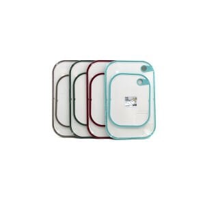QLUX L-01009 KITCHENQ ( 2PCS SET ) (PLASTİK) KESİM PANOSU  (19X24CM & 23.3X35.5CM) (RENKLİ SİLİKON KENAR & KENAR DELİKLİ TUTAMAK)*8=K
