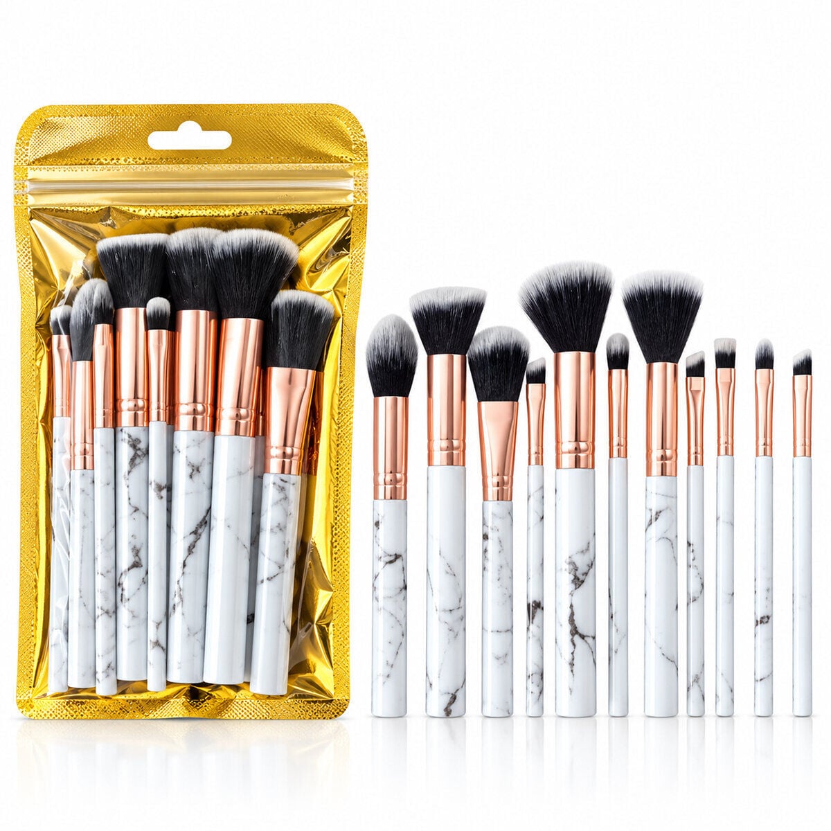 MUJGAN MJGN-316 ( 10PCS ) ( MERMER DESENLİ & ROSE GOLD ) MAKYAJ FIRÇA SET ( YÜZ & GÖZ )*12X30