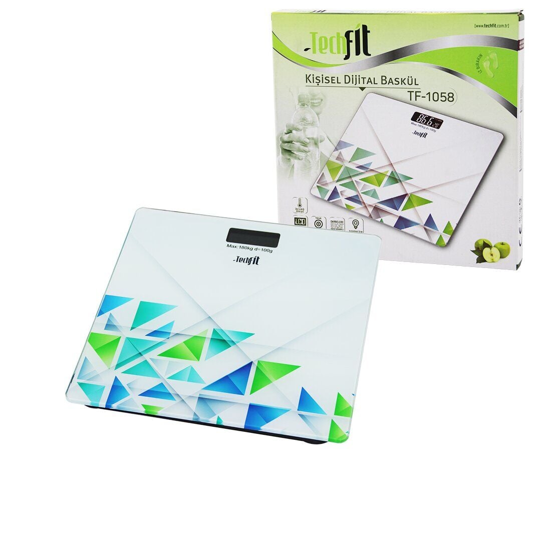 TECHFİT TF-1058 ( DESENLİ CAM TEMPERLİ ) DİJİTAL BASKÜL TERAZİ TARTI (180KG/100GR) (LCD EKRAN & SENSÖR )*10