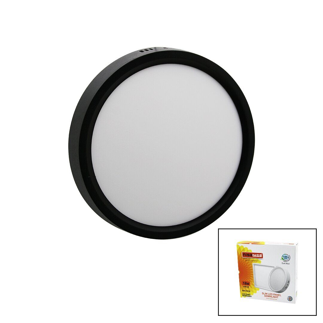 NİSALUCE EPL-18SÜ EPL-018YSU/S (18W) (SİYAH METAL KASA) (SIVA ÜSTÜ) (YUVARLAK) LED SLİM PANEL (20.5CM)(1260LM)(BEYAZ)(30.000 SAAT)*20