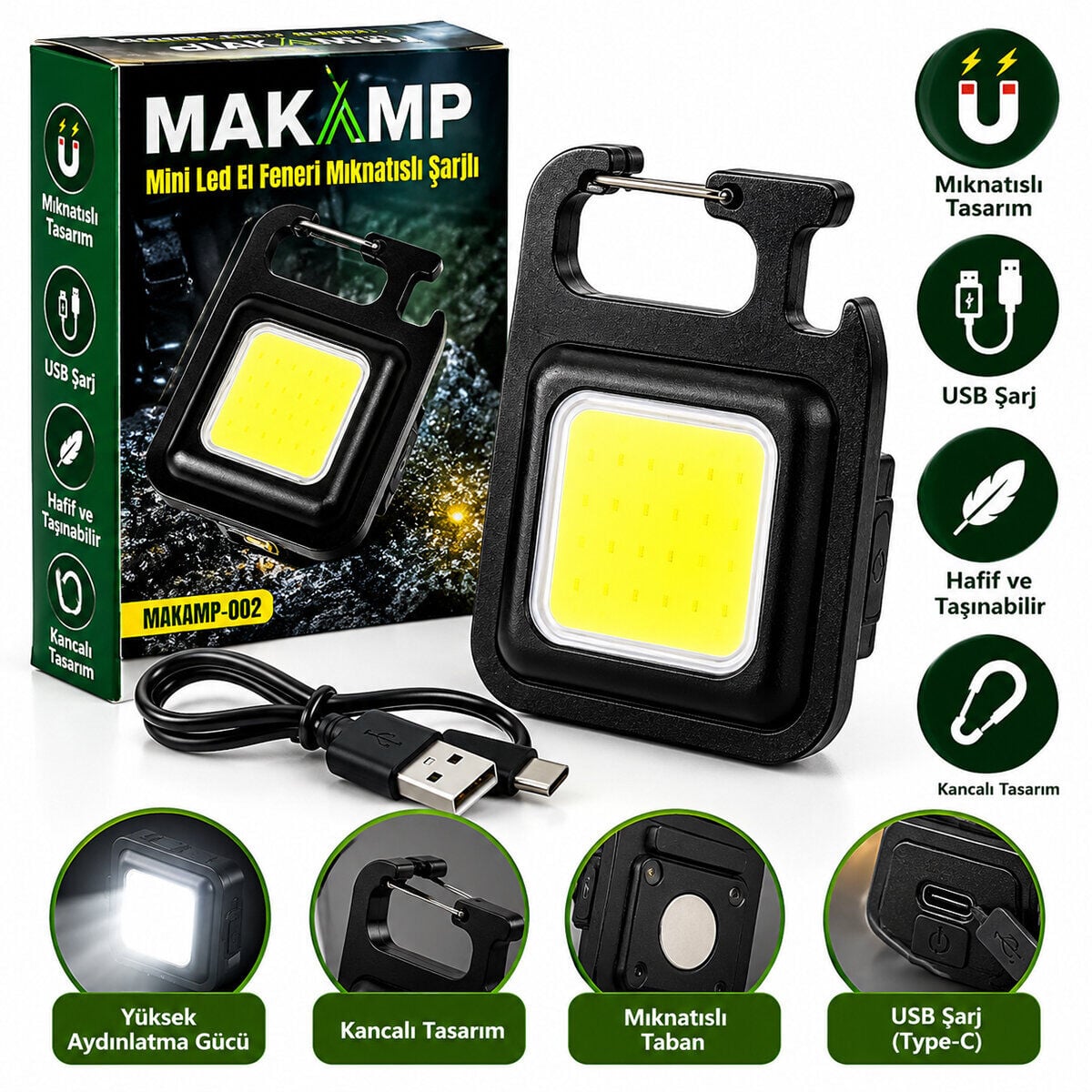 MAKAMP-002 ( MİNİ ) ( ŞİŞE AÇACAK ) LED EL FENERİ ( MIKTANISLI ) ( ŞARJLI )*240